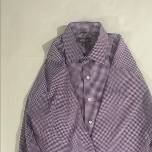 Kenneth Cole Men's Purple Grid Dress Shirt 100% Cotton No Iron Size Large